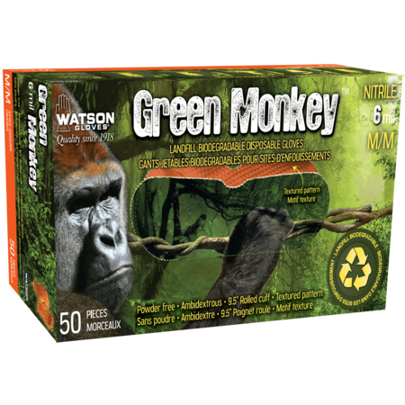 Watson Gloves Green Monkey, Disposable Gloves, 6 mil Palm , Biodegradable Nitrile, Powder-Free, 50 PK, Orange 5557PF-X